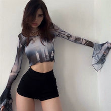 Load image into Gallery viewer, round Neck Printed Tie-Dye Top Well-Designed Slim-Fit Mesh