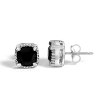 Load image into Gallery viewer, Sterling Silver Cushion Onyx 3-Piece Jewelry Set Ring Earrings Pendant 18 Inch Cable Chain