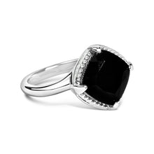 Load image into Gallery viewer, Sterling Silver Cushion Onyx 3-Piece Jewelry Set Ring Earrings Pendant 18 Inch Cable Chain