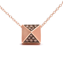 Load image into Gallery viewer, 14K Rose Gold 1/4 Cttw Brown Diamond Matte Finished Pyramid Pendant Necklace (Brown Color, SI1-SI2 Clarity) - 18" Inches
