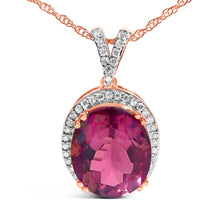 Load image into Gallery viewer, 14K Rose Gold Vermeil Sterling Silver 1/5 Cttw Diamond Pink Quartz Oval Pendant Necklace