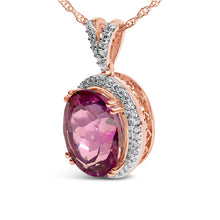 Load image into Gallery viewer, 14K Rose Gold Vermeil Sterling Silver 1/5 Cttw Diamond Pink Quartz Oval Pendant Necklace
