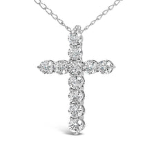 Load image into Gallery viewer, 14K White Gold 1/2 Cttw Lab Grown Diamond 11 Stone Cross Pendant Necklace
