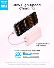 Load image into Gallery viewer, Anker Zolo Power Bank (10K, 30W) with a 5.4-inch (13.7 cm) built-in USB-C cable.