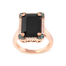 Load image into Gallery viewer, 14K Rose Gold 15x10 MM Emerald-Cut Black Onyx and 1/5 Cttw Blue and White Diamond Halo Cocktail Ring (G-H Color, SI1-SI2 Clarity)- Size 7