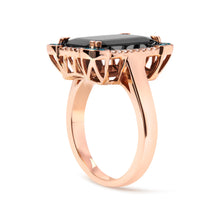 Load image into Gallery viewer, 14K Rose Gold 15x10 MM Emerald-Cut Black Onyx and 1/5 Cttw Blue and White Diamond Halo Cocktail Ring (G-H Color, SI1-SI2 Clarity)- Size 7