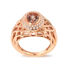 Load image into Gallery viewer, 14K Rose Gold Oval Cut Light Pink Morganite and 3/8 Cttw Diamonds Halo and Basket Weave Cocktail Ring (G-H Color, SI1-SI2 Clarity) - Size 7
