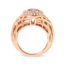 Load image into Gallery viewer, 14K Rose Gold Oval Cut Light Pink Morganite and 3/8 Cttw Diamonds Halo and Basket Weave Cocktail Ring (G-H Color, SI1-SI2 Clarity) - Size 7