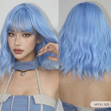 Load image into Gallery viewer, Short Wavy Wine Red Synthetic Wigs for Women Curly Lolita Wigs With Bangs Shoulder Length Wigs Natural Looking Daily Cosplay