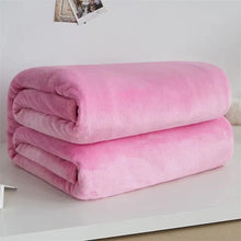 Load image into Gallery viewer, 230GSM Coral Fleece Flannel Blankets For Beds Solid Blue Pink Soft Warm Thin Bedspread Sofa Cover Faux Fur Plaid Blanket