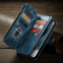 Load image into Gallery viewer, Vintage Card Holder Leather Wallet Case for iPhone 11 12 13 14 Pro Max Mini XR XS Max 8 7 6s Plus SE Storage Pocket Cover Flip Case PU Leather Protective Case With Magnetic Closure