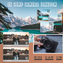 Load image into Gallery viewer, 4K Digital Camera for Photography and 18X Digital Zoom Camera 64MP Compact Vlogging Camera 3'' 180° Flip Screen with Flash