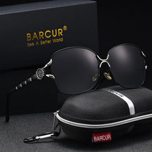Load image into Gallery viewer, BARCUR Women’s Polarized Sunglasses – Oversized Elliptical Black Frame UV400 Protection Outdoor Fashion Mirror Leg Design High Quality Trendy Style Sunglasses for Travel Driving & Summer Apparel