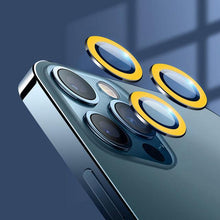 Load image into Gallery viewer, 9H Tempered Glass Camera Cover Screen Protector Metal Individual Ring For iPhone Phone Glitter Camera Lens Protector Film For iPhone 14 13 12 11 Pro Max Luminous Lens Metal Glass Protective Cover