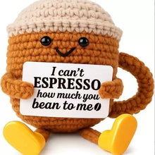 Load image into Gallery viewer, Funny Crochet Emotional Support Coffee Doll With Card Desktop Ornament Handmade Knitted Coffee Dolls Christmas Gifts Home Decor