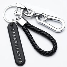 Load image into Gallery viewer, Trendy DIY Mobile Phone Number Plate Pendant Keychain for Men Punk Simple Woven Leather Rope Anti-lost Car Key Chain Accessories