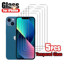 Load image into Gallery viewer, 5PCS Screen Tempered Glass For iPhone 14 13 12 11 Pro Max 12 13 Mini Screen Protective For iPhone X XR XS Max 8 7 6 Plus SE 2020 Full Glue Screen Protector Tempered Glass Scratch Resistant iPhone Glass