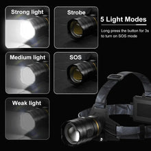 Load image into Gallery viewer, COBA Powerful XHP360 36-core Headlamp Flashlight 18650 Rechargeable ZOOM Head Flashlights High Power Head Lamp Fishing Headlight