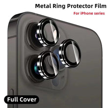 Load image into Gallery viewer, 9H Tempered Glass Camera Cover Screen Protector Metal Individual Ring For iPhone Phone Glitter Camera Lens Protector Film For iPhone 14 13 12 11 Pro Max Luminous Lens Metal Glass Protective Cover