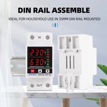 Load image into Gallery viewer, Dual Display 40A 63A 230V Din Rail Adjustable digital Over Under Voltage Relay Surge Protector Limit Over Current Protection