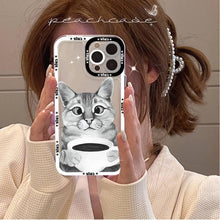 Load image into Gallery viewer, Cute Cat Phone Case for iPhone 11 12 13 Mini Pro Max 14 Pro Max Case shell Blank Printable Phone Case for Soft Rubber Cool Polish Phone Case