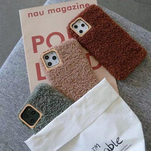 Load image into Gallery viewer, Fashion Teddy Plush Soft Phone Case for iPhone 13 12 11 Pro Max XS Max XR X SE Furry fluffy Warm Cover for iPhone 6 7 8 Plus Furry Plush Design Soft Silicone Bumper Fashion Fluffy Fur Warm Protective Back Cover