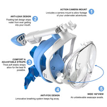 Load image into Gallery viewer, Full Face Snorkel Mask Adults,Suitable for Beginners Dry Top Snorkeling Gear 180 Degrees Panoramic View,Anti-Fog Anti-Leak