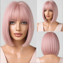 Load image into Gallery viewer, Short Straight Bob Wigs for Women Black Brown Synthetic Natural Hair Wig with Bangs Heat Resistant Cosplay Daily Use Hair