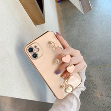 Load image into Gallery viewer, Luxury Women Silicone Phone Case Cover With Wrist Chain Bracelet for iPhone Wristband Bracelet Hand Holder Cover for iPhone 13 12 11 Pro Max plating Case Heart Chain Cases for iPhone 7 8 Plus XR XS Max X