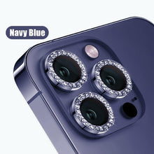 Load image into Gallery viewer, Glitter Diamond Rhinestones Metal Ring Camera Tempered Glass For iPhone 11 12 13 14 Pro Max Mini Plus Lens Protector Full Cover 9H Tempered Glass Camera Lens Protector Metal Single Ring Full Coverage Camera Lens Protector