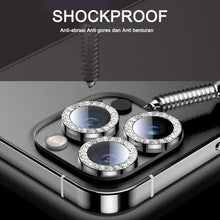 Load image into Gallery viewer, Glitter Diamond Rhinestones Metal Ring Camera Tempered Glass For iPhone 11 12 13 14 Pro Max Mini Plus Lens Protector Full Cover 9H Tempered Glass Camera Lens Protector Metal Single Ring Full Coverage Camera Lens Protector