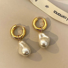 Load image into Gallery viewer, Vintage Circle Drop Earrings – Baroque Pearl Gold Earclips for Women