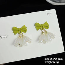 Load image into Gallery viewer, White Flower & Butterfly Dangle Earrings – Acrylic Pearl Heart Jewelry