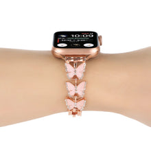 Load image into Gallery viewer, Fashion butterfly strap for Apple watch band sweet jewelry bling bracelet chain iwatch87654321SE women diamond ornament wrist