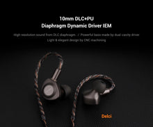 Load image into Gallery viewer, KEFINE Delci 10mm DLC+PU Diaphragm Dynamic Driver Hifi Wired IEM Earphones with CNC Metal & Detachable 0.78mm 2pin 3.5mm Cable