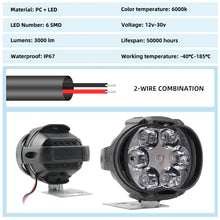 Load image into Gallery viewer, 2PCS 6 LED Motorcycle Headlight Waterproof Scooters Spotlight Car Auxiliary Lamp Fog Bulb Work Lights white Universal 12v