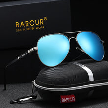 Load image into Gallery viewer, BARCUR Sunglasses Retro Chic Men Fashion Oversized Pilot Style Sunglasses with Mirrored TAC Lenses Durable Stainless Steel Frame for Hiking Outdoor Sports and Sun Protection for Summer