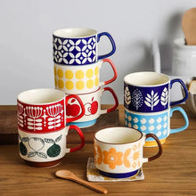 Load image into Gallery viewer, Japanese Flower Coffee Mug Set ā Retro Ceramic Cup