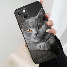 Load image into Gallery viewer, Beautiful Grey British Shorthair Cat Case For iPhone 12 13 Mini 13 11 12 14 Pro Max XS X XR 6S 7 8 Plus SE 2020 Silicone Cover Silicone Soft Black Moon Smooth Print Design