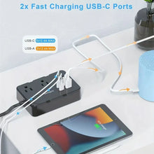 Load image into Gallery viewer, Ultra-Thin Surge Protector Power Strip — 6 Outlets + 4 USB Ports, 5ft Extension Cord | Flat Plug Wall Mount Adapter for Home & Office