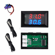 Load image into Gallery viewer, DC 4-28V 5V 12V 0.28 inch LED Display Dual Voltmeter Digital Temperature Sensor Thermometer With NTC 10K 3950 Probe Cable