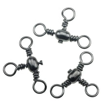 Load image into Gallery viewer, 50PCS/Bag Fishing Accessories Black Nickel Plating Three-Prong Connector T-Swivel Sub-Line Splitter Outdoor Fishing Bazi Ring