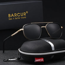 Load image into Gallery viewer, BARCUR Sunglasses Men’s Polygon Fashionable Frame – Polarized UV400 Protection for Summer Driving Outdoor and Casual Wear – Stylish Comfortable Thickened Striped Design with TAC Lenses