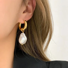 Load image into Gallery viewer, Vintage Circle Drop Earrings – Baroque Pearl Gold Earclips for Women