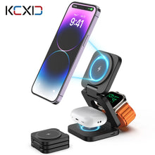 Load image into Gallery viewer, KUXIU 3 in 1 15W Fast Magnetic Wireless Charging Station for iPhone14 13 12 Pro/Max,Apple Watch, AirPods 3/2,Foldable Phone Hold