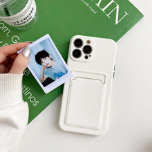 Load image into Gallery viewer, White Luxury Card Holder Phone Case for iPhone 13 12 Pro Wallet Soft Back Cover Shockproof Cute Protective Case for iPhone Cute Case With Card Holder