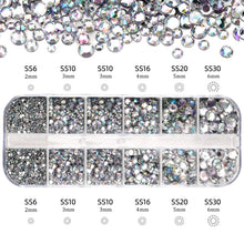 Load image into Gallery viewer, 2400+ Shiny Clear Crystal Nail Rhinestones - Mixed Sizes & Shapes Flatback Gems