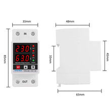 Load image into Gallery viewer, Dual Display 40A 63A 230V Din Rail Adjustable digital Over Under Voltage Relay Surge Protector Limit Over Current Protection