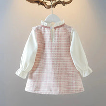 Load image into Gallery viewer, Long Sleeved Baby Girl Dress With Spring And Autumn Bow Lace Splicing Small Plaid Sweet Long Sleeved Dress