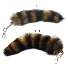 Load image into Gallery viewer, Plush-Fox Tail Keychain Furry Racoon Tail Keyring Keychain 28cm Animal Tail Key-Pendant Pompoms Keyring Holder Bag-Decor